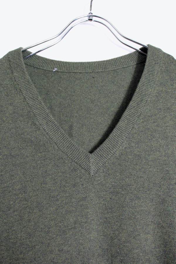 V-NECK COTTON KNIT VEST / OLIVE [SIZE: L USED]