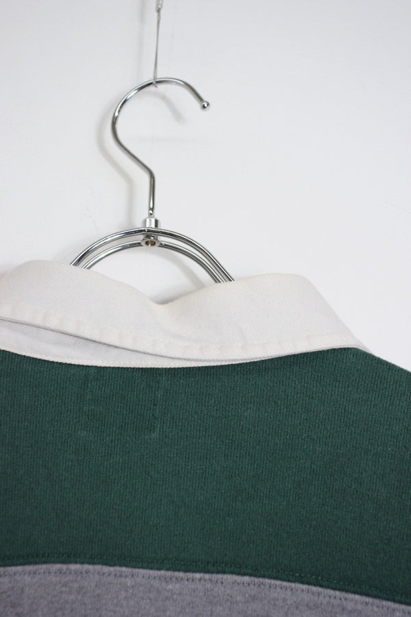 90'S L/S WIDE BORDER RUGBY SHIRT / GRAY/GREEN [SIZE: L USED]