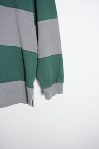 90'S L/S WIDE BORDER RUGBY SHIRT / GRAY/GREEN [SIZE: L USED]