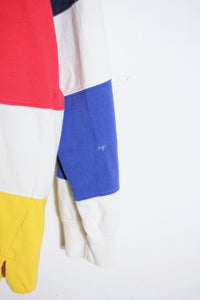 MADE IN TURKEY 90'S HALF ZIP WIDE BORDER RUGBY SHIRT / WHITE/NAVY/BLUE/RED/YELLOW [SIZE: L USED]