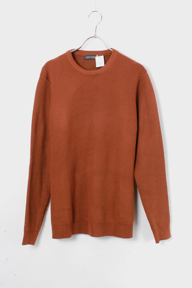 CREW NECK COTTON RIB KNIT / BROWN [SIZE: M USED]