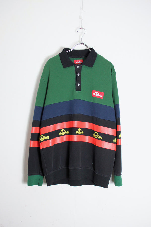 L/S DESIGN POLO SHIRT (SNOWBOARD BRAND) / GREEN/BLACK [SIZE: M USED]
