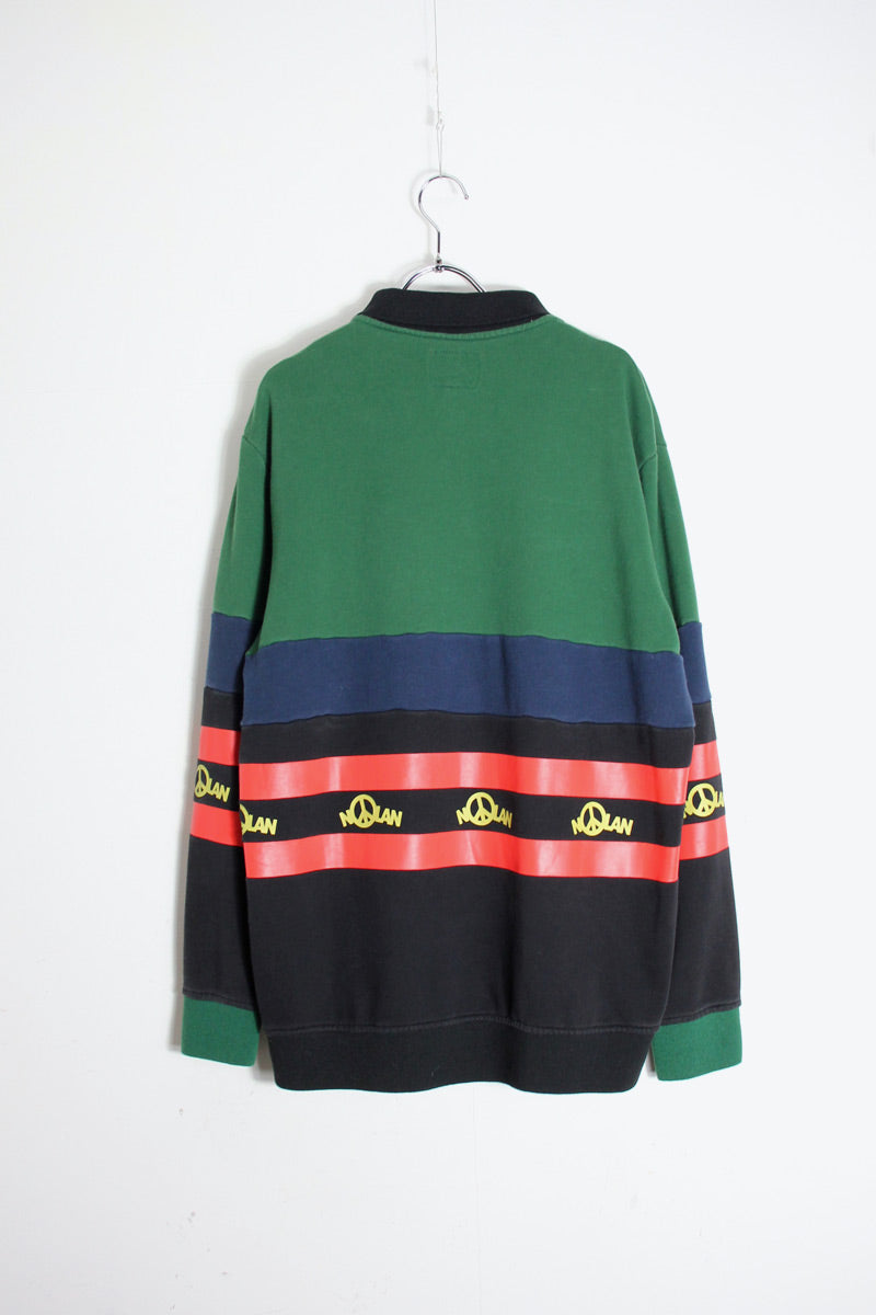 L/S DESIGN POLO SHIRT (SNOWBOARD BRAND) / GREEN/BLACK [SIZE: M USED]