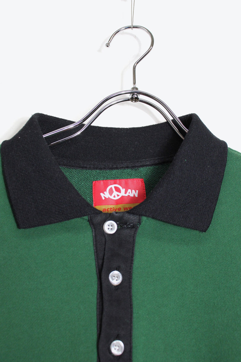 L/S DESIGN POLO SHIRT (SNOWBOARD BRAND) / GREEN/BLACK [SIZE: M USED]
