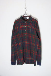 MADE IN USA 80'S L/S CHECK KNIT POLO SHIRT / RED/NAVY [SIZE: L USED]