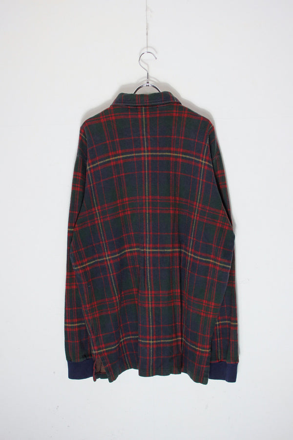 MADE IN USA 80'S L/S CHECK KNIT POLO SHIRT / RED/NAVY [SIZE: L USED]