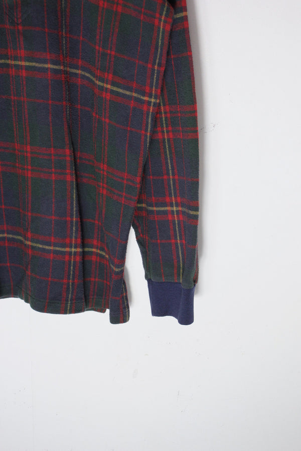 MADE IN USA 80'S L/S CHECK KNIT POLO SHIRT / RED/NAVY [SIZE: L USED]