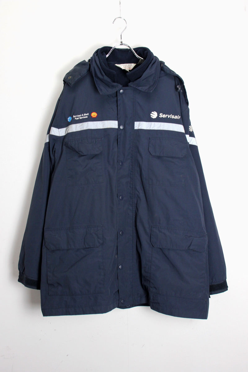 90'S SHELL NYLON FLEECE JACKET W/LINER / NAVY [SIZE: XL USED]