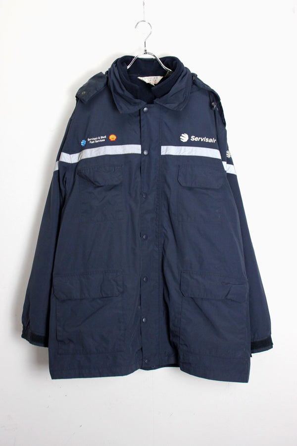 90'S SHELL NYLON FLEECE JACKET W/LINER / NAVY [SIZE: XL USED]