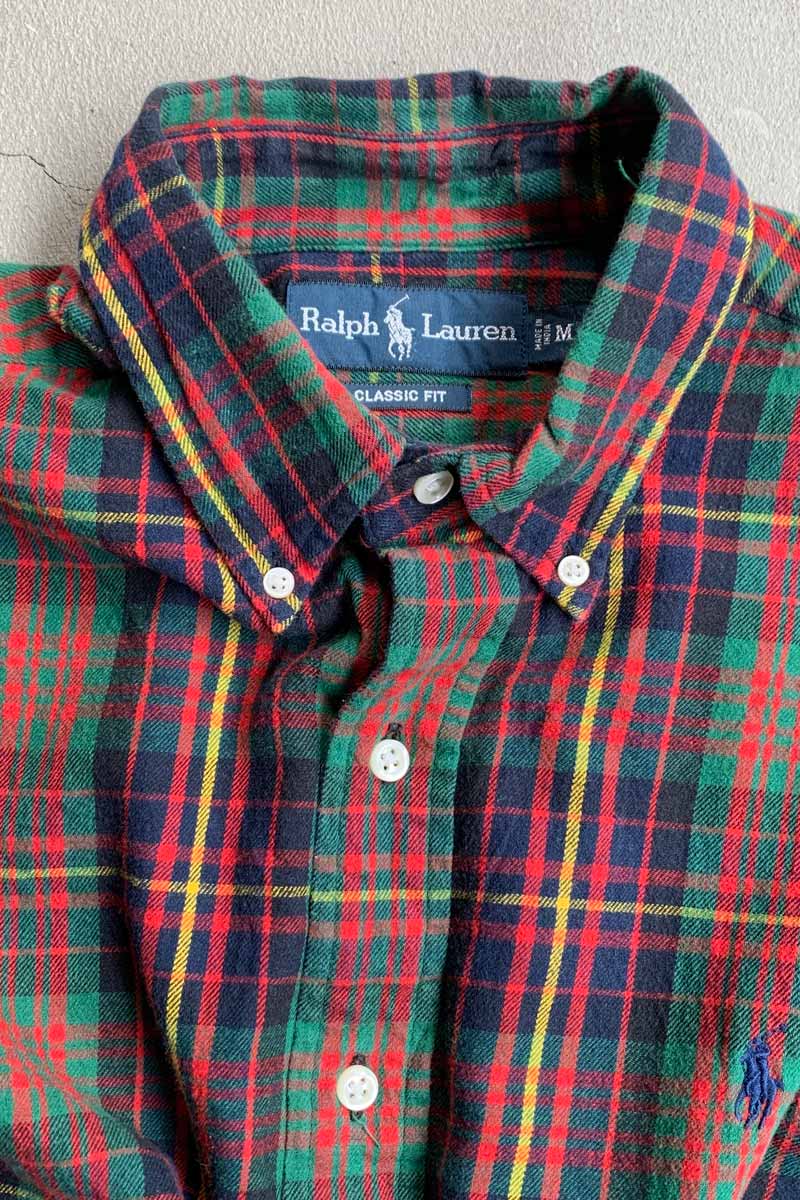 90'S L/S B.D COTTON CHECK CLASSIC FIT SHIRT / MULTI [SIZE: M USED]