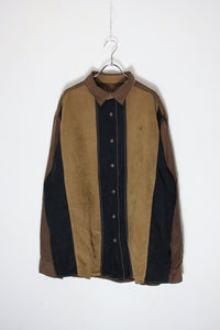 90'S L/S SWITCHING COLOR VEGAN SUEDE SHIRT / BROWN/BLACK [SIZE: XL USED]