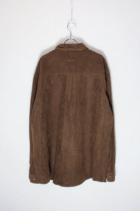 90'S L/S SWITCHING COLOR VEGAN SUEDE SHIRT / BROWN/BLACK [SIZE: XL USED]