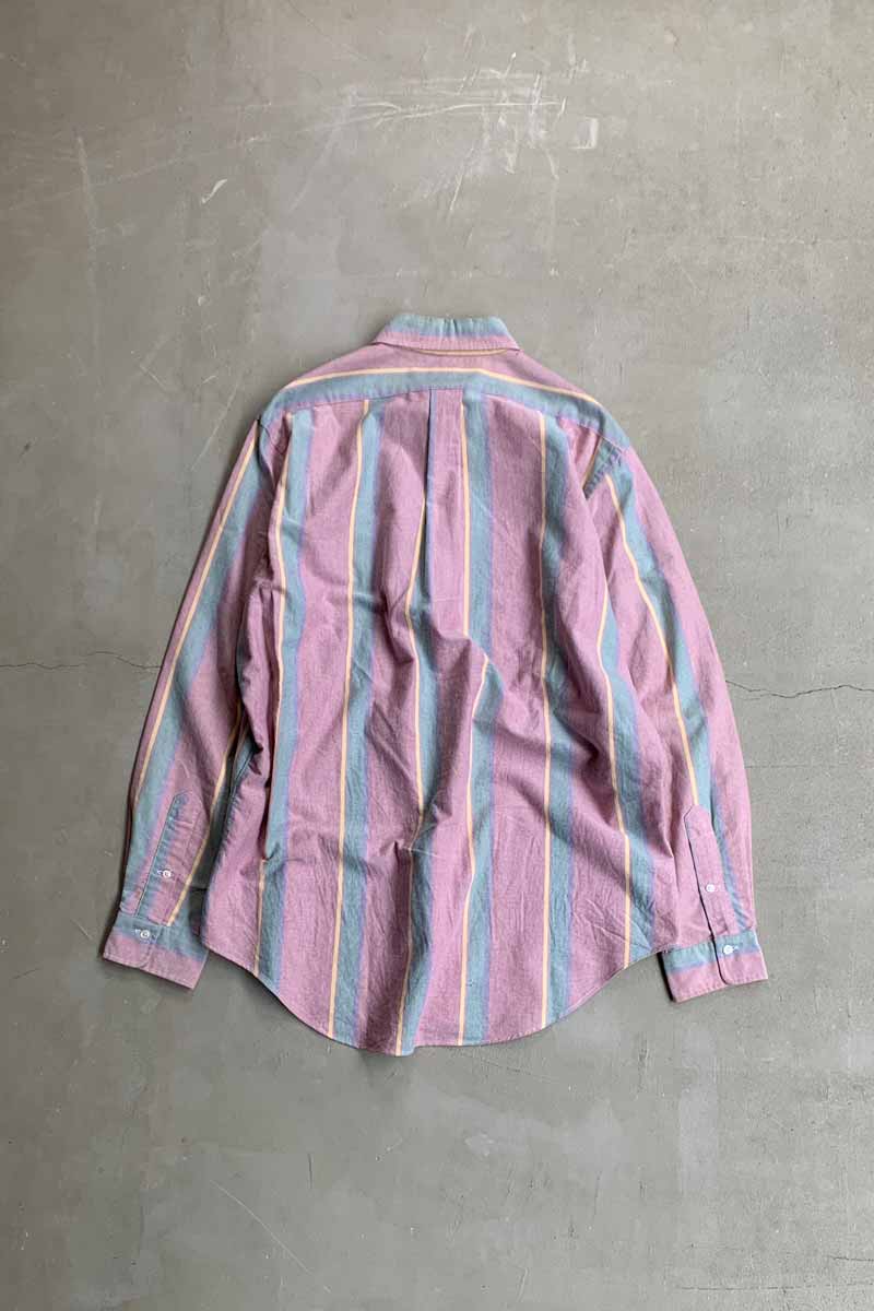 90'S L/S B.D COTTON OXFORD STRIPE SHIRT / PURPLE [SIZE: L USED]
