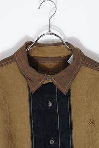 90'S L/S SWITCHING COLOR VEGAN SUEDE SHIRT / BROWN/BLACK [SIZE: XL USED]