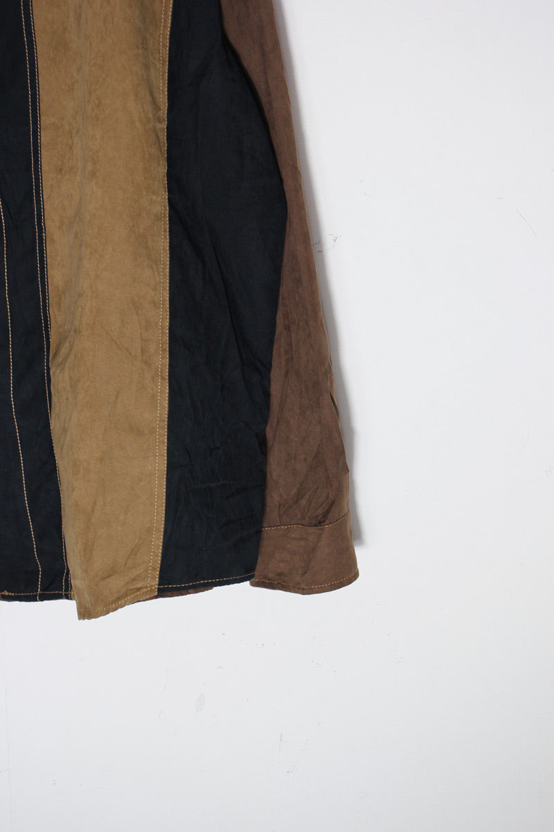 90년대 L/S 스위칭 컬러 비건 스웨이드 셔츠 / 브라운/블랙 [사이즈: XL USED]