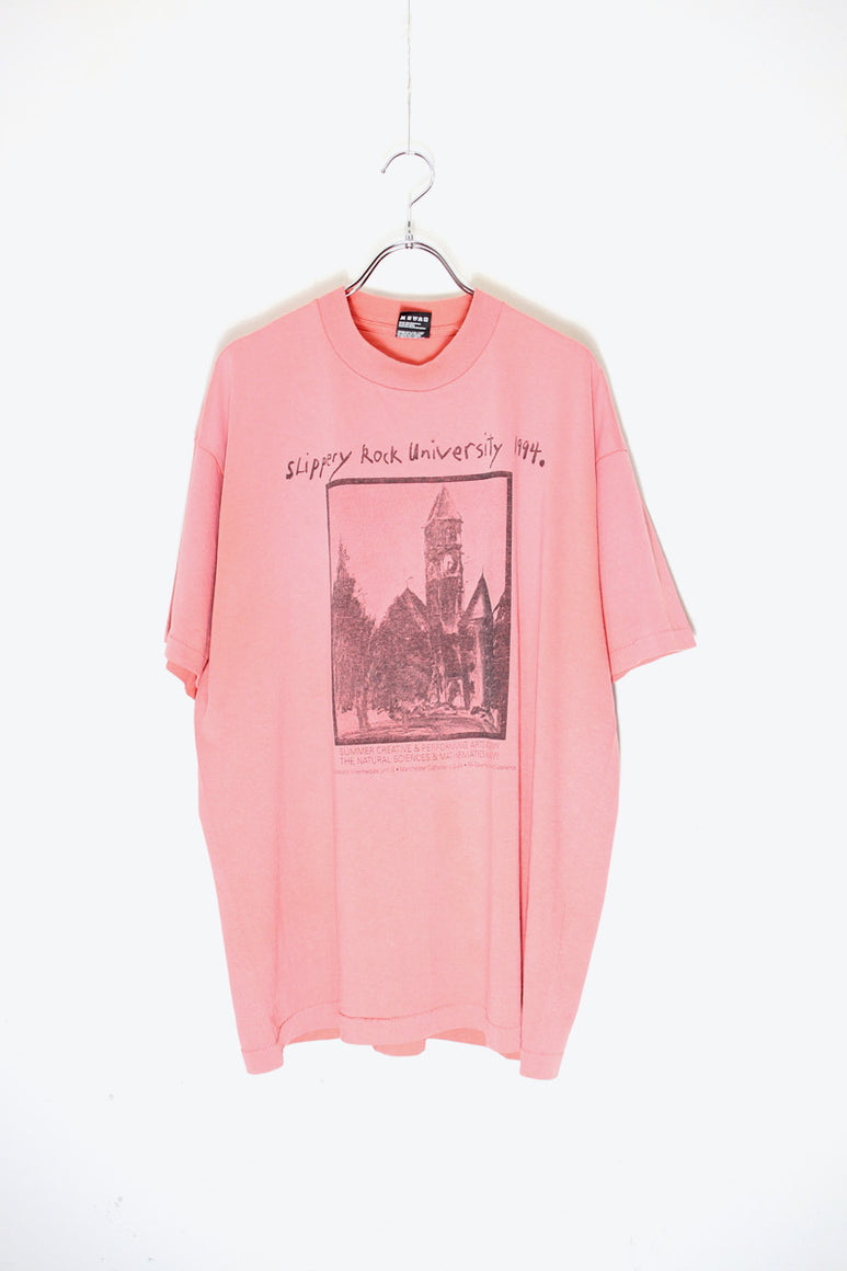 MADE IN USA 90'S SLIPPERY ROCK UNIVERSITY T-SHIRT / PINK [SIZE: XL USED]