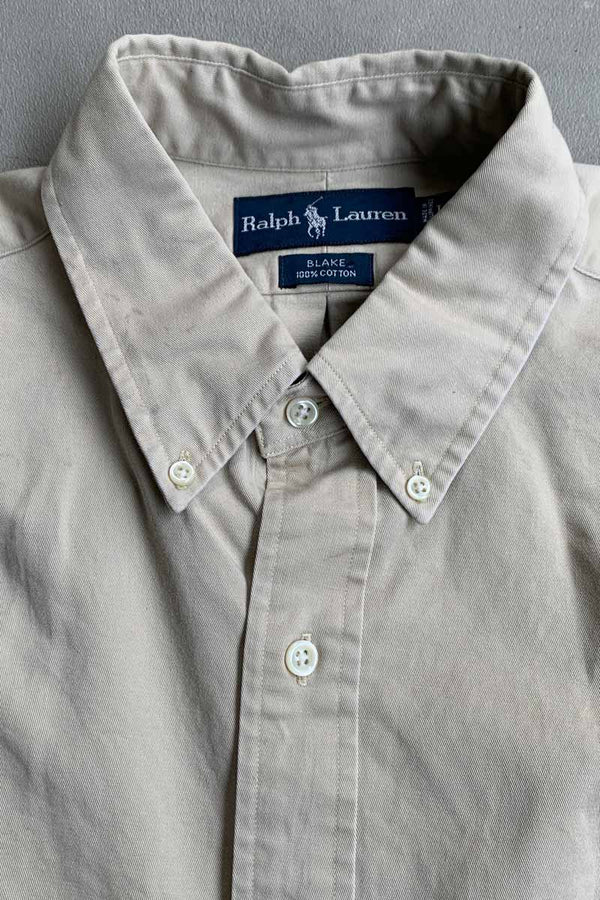 90'S L/S B.D COTTON BLAKE SHIRT / BEIGE [SIZE: L USED]
