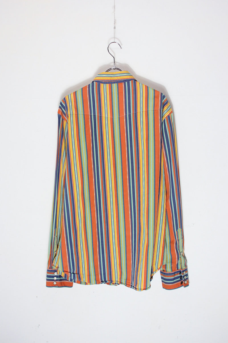 90'S L/S MULTI STRIPE WESTERN SHIRT / YELLOW/ORANGE/BLUE MULTI [SIZE: L USED]