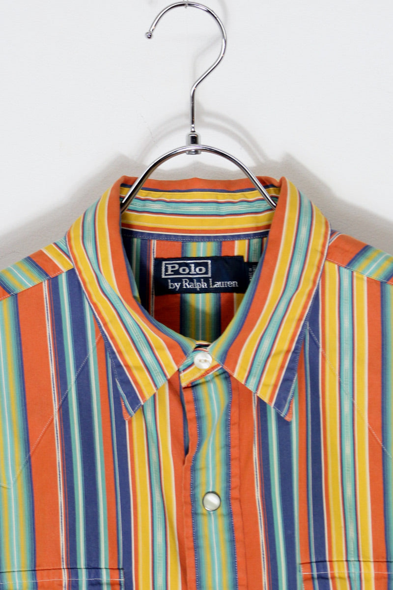 90'S L/S MULTI STRIPE WESTERN SHIRT / YELLOW/ORANGE/BLUE MULTI [SIZE: L USED]