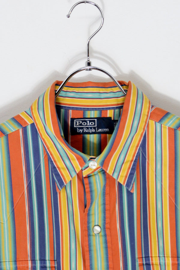 90'S L/S MULTI STRIPE WESTERN SHIRT / YELLOW/ORANGE/BLUE MULTI [SIZE: L USED]