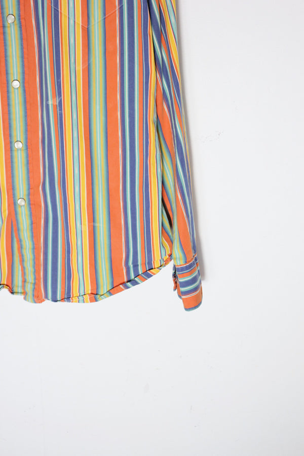90'S L/S MULTI STRIPE WESTERN SHIRT / YELLOW/ORANGE/BLUE MULTI [SIZE: L USED]