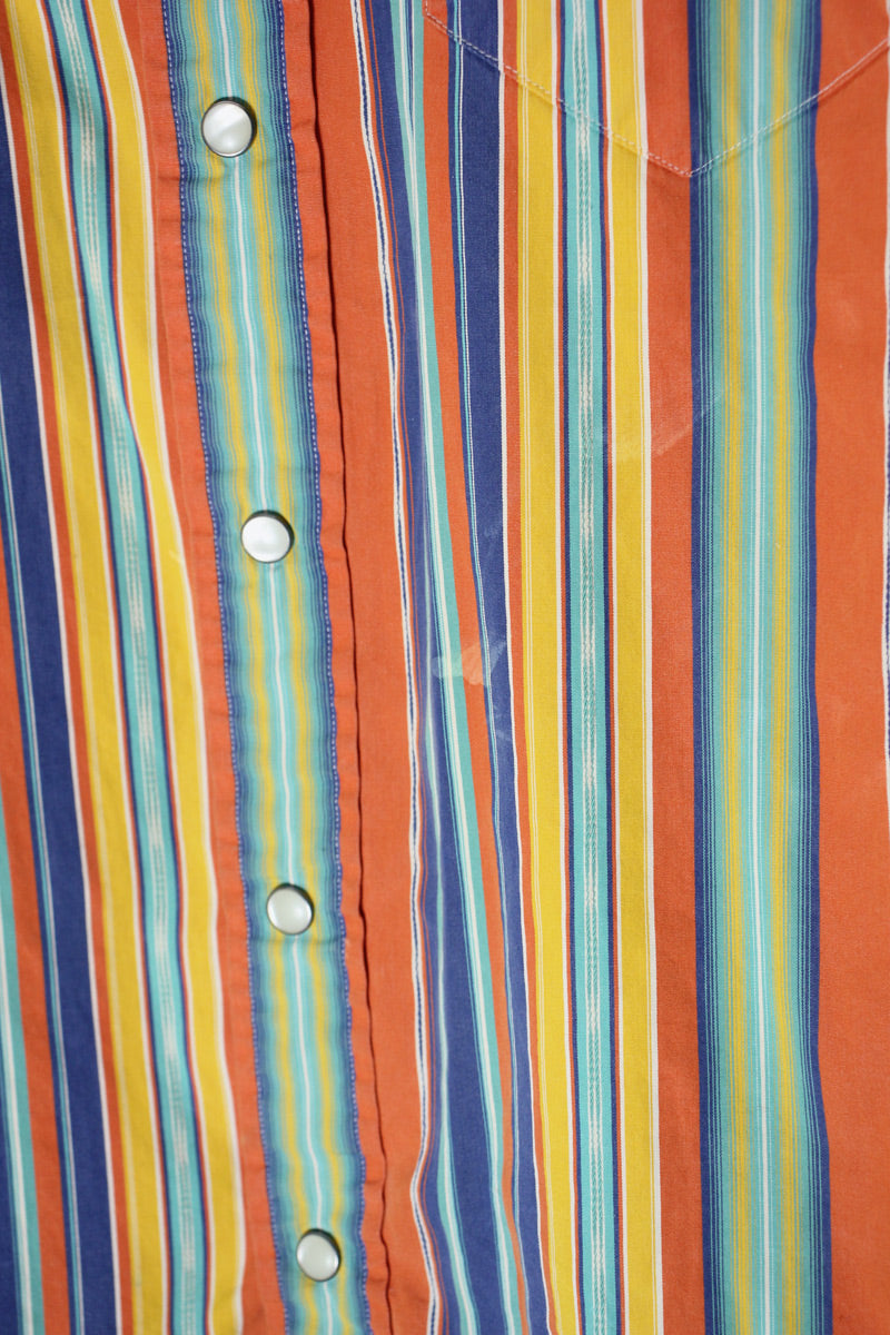 90'S L/S MULTI STRIPE WESTERN SHIRT / YELLOW/ORANGE/BLUE MULTI [SIZE: L USED]