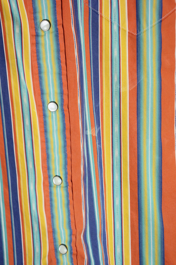 90'S L/S MULTI STRIPE WESTERN SHIRT / YELLOW/ORANGE/BLUE MULTI [SIZE: L USED]