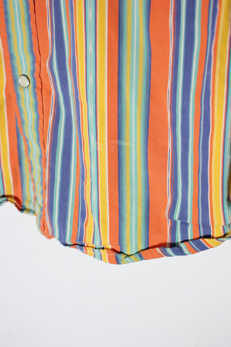 90'S L/S MULTI STRIPE WESTERN SHIRT / YELLOW/ORANGE/BLUE MULTI [SIZE: L USED]