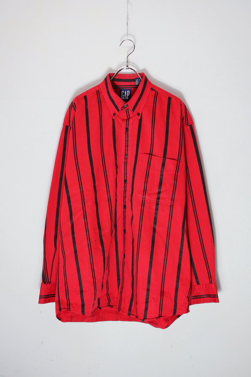 90'S L/S B.D STRIPE COTTON TWILL SHIRT / RED/BLACK [SIZE: L USED]