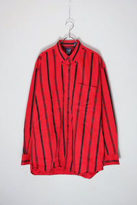 90'S L/S B.D STRIPE COTTON TWILL SHIRT / RED/BLACK [SIZE: L USED]