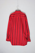 画像をギャラリービューアに読み込む, 90&#39;S L/S B.D STRIPE COTTON TWILL SHIRT / RED/BLACK [SIZE: L USED]
