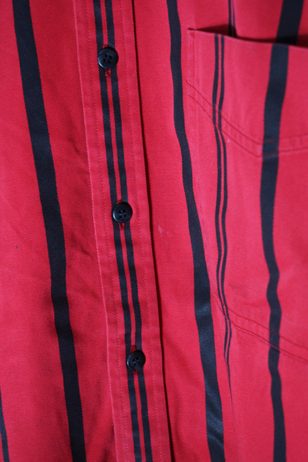 90'S L/S B.D STRIPE COTTON TWILL SHIRT / RED/BLACK [SIZE: L USED]