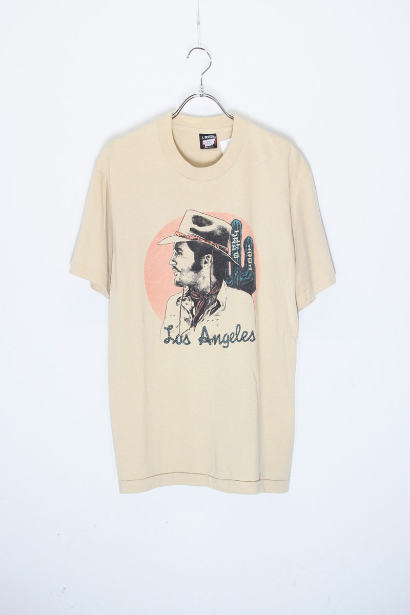 MADE IN USA 90s S/S LOS ANGELES FACE PRINT T-SHIRT / SAND BEIGE [SIZE: L USED]