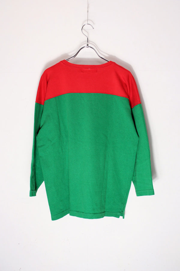 90'S L/S BI-COLOR FOOTBALL T-SHIRT / RED/GREEN [SIZE: L USED]