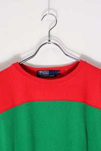 90'S L/S BI-COLOR FOOTBALL T-SHIRT / RED/GREEN [SIZE: L USED]
