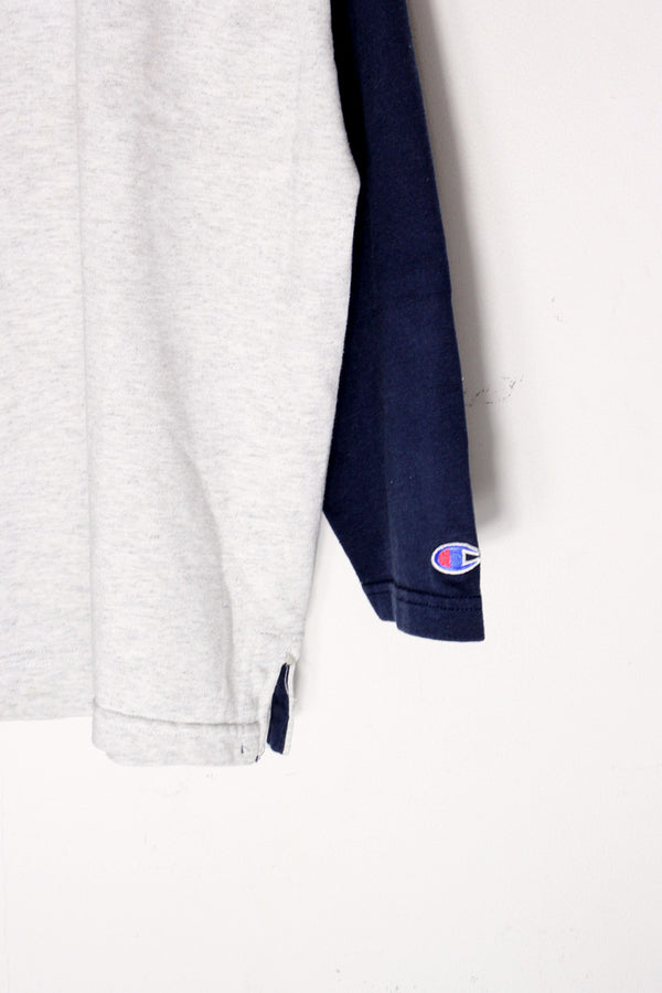 MADE IN USA 90'S L/S ONE POINT COLOR SLEEVE T-SHIRT / GREY/NAVY [SIZE: L USED]