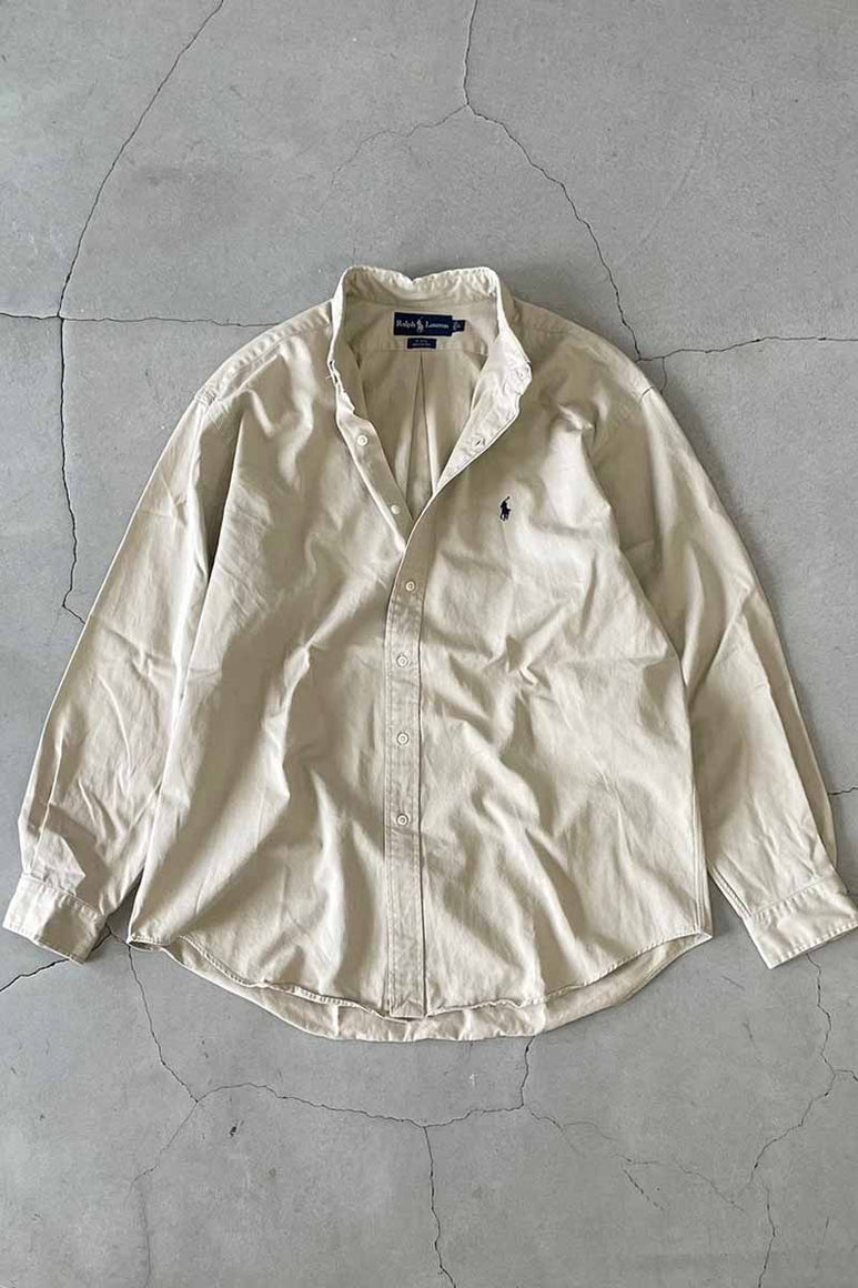 90'S L/S B.D COTTON BLAKE SHIRT / BEIGE [SIZE: L USED]