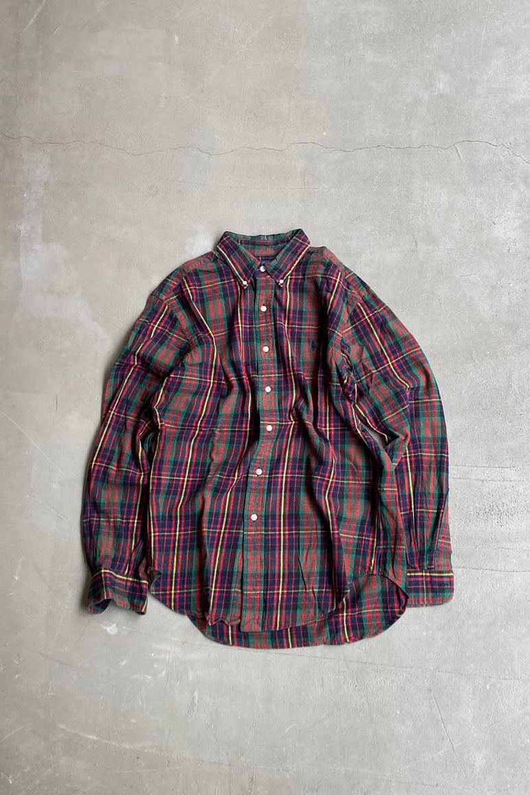 90'S L/S B.D COTTON CHECK CLASSIC FIT SHIRT / MULTI [SIZE: M USED]