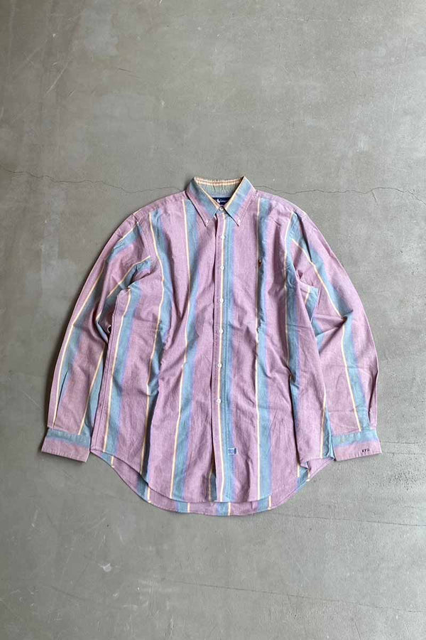 90'S L/S B.D COTTON OXFORD STRIPE SHIRT / PURPLE [SIZE: L USED]