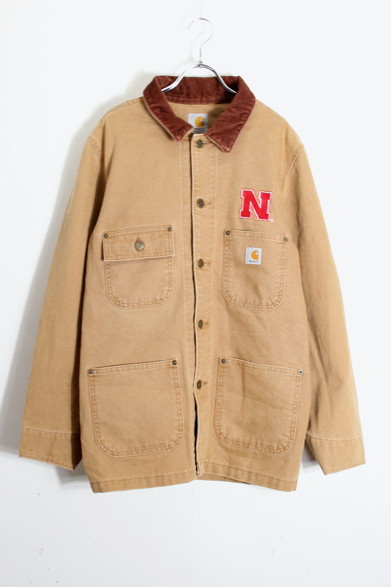 90'S N LOGO DUCK CANVAS COVER ALL JACKET / BEIGE [SIZE: S USED]