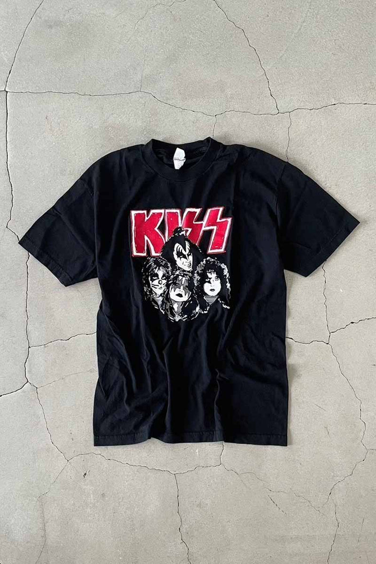 MADE IN MEXICO 90'S S/S KISS PRINT BAND T-SHIRT / BLACK [SIZE: L USED]