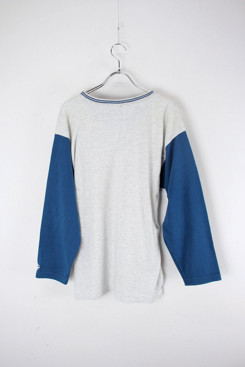 MADE IN USA 90'S COLOR SLEEVE TEE SHIRT / GRAY / GREEN [SIZE: M USED]