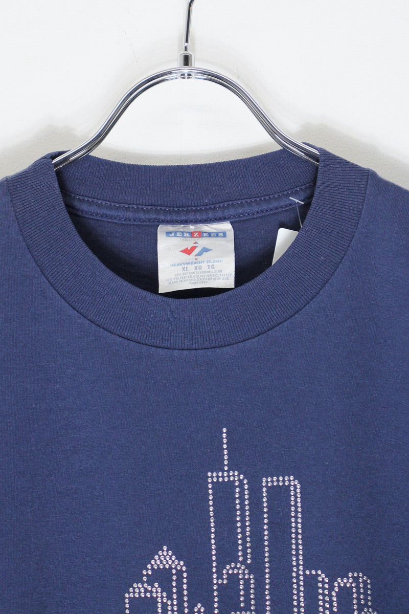 90'S S/S NEW YORK STUDDED T-SHIRT / NAVY [SIZE: XL USED]