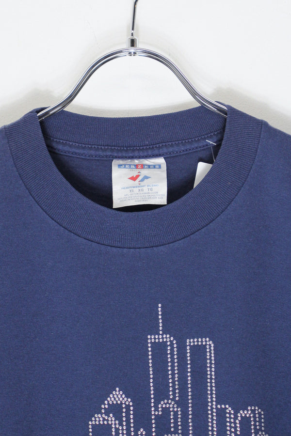 90'S S/S NEW YORK STUDDED T-SHIRT / NAVY [SIZE: XL USED]