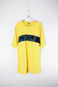 MADE IN USA 90'S LOGO PRINT TEE SHIRT / YELLOW [SIZE: L USED]