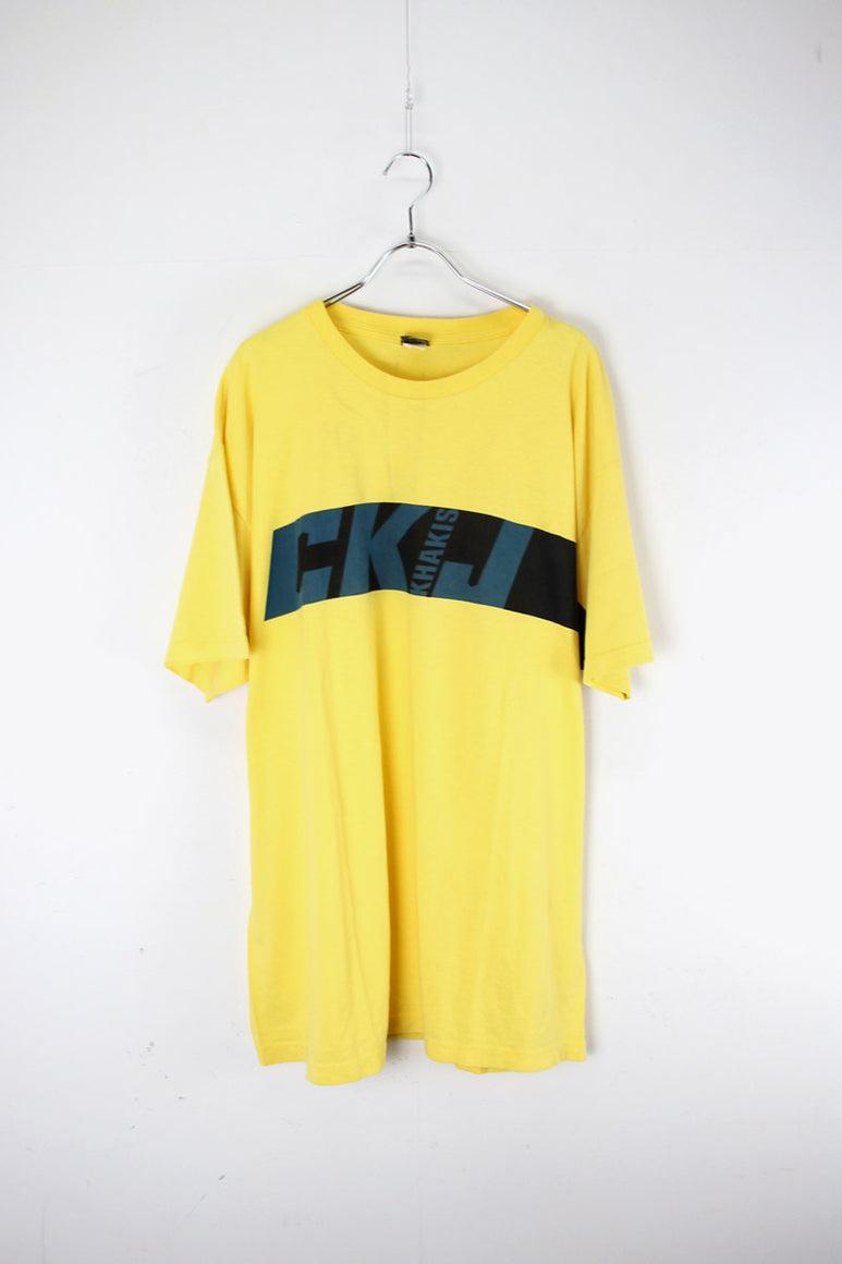 MADE IN USA 90'S LOGO PRINT TEE SHIRT / YELLOW [SIZE: L USED]