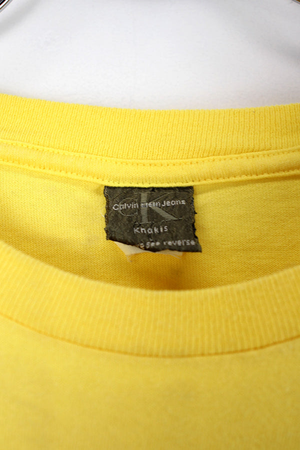 MADE IN USA 90'S LOGO PRINT TEE SHIRT / YELLOW [SIZE: L USED]