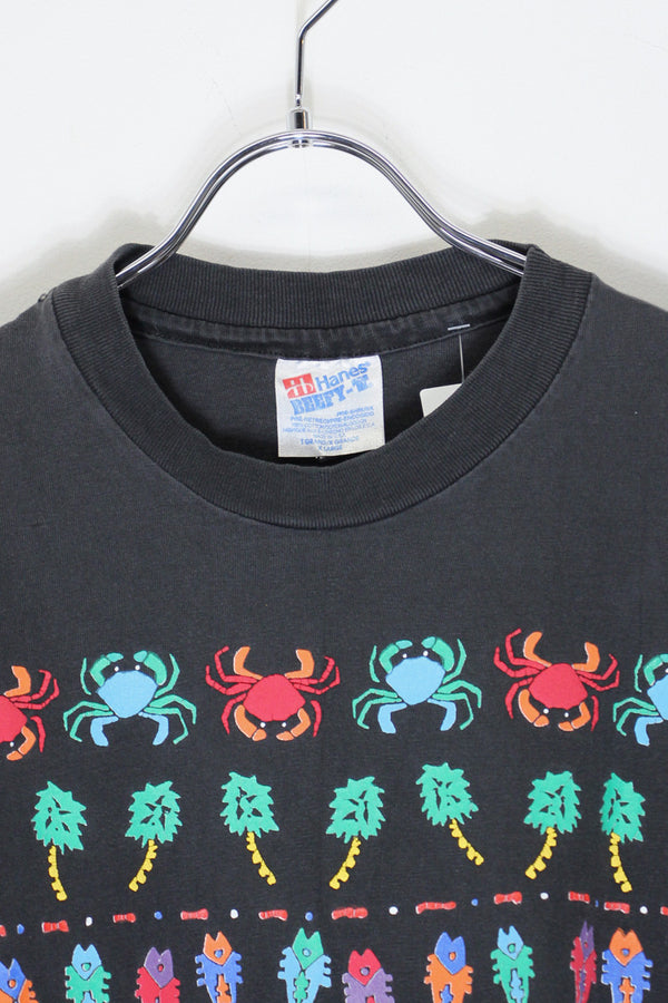 MADE IN USA 90'S S/S S.S.S INC PRINT T-SHIRT / BLACK [SIZE: XL USED]