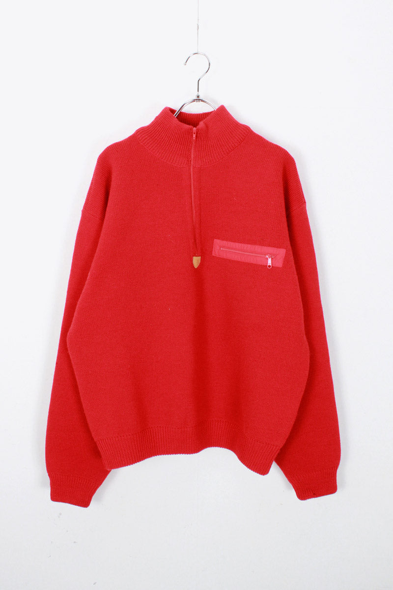 90'S HALF ZIP WOOL SWEATER / RED [SIZE: M USED]