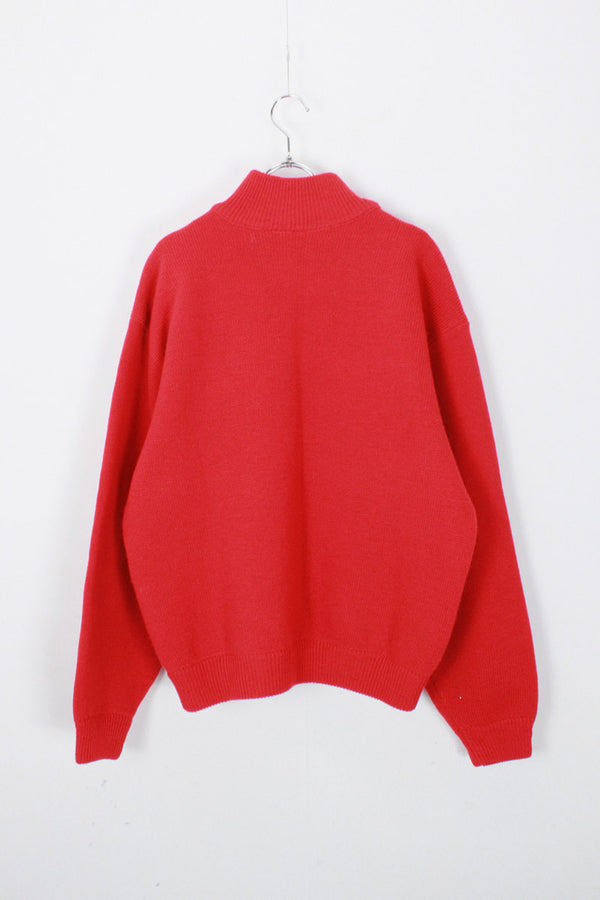 90'S HALF ZIP WOOL SWEATER / RED [SIZE: M USED]